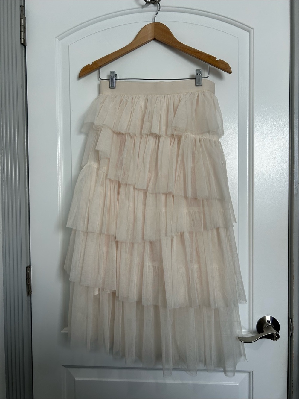 12th Tribe Tiered Tulle Midi Skirt Cream Size M Festival Boho Fairy Romantic